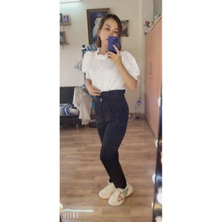 SET ÁO TRẮNG CỔ BÈO QUẦN ĐEN SUÔNG LƯNG CAO❤HÀNG SẴN SQD1209