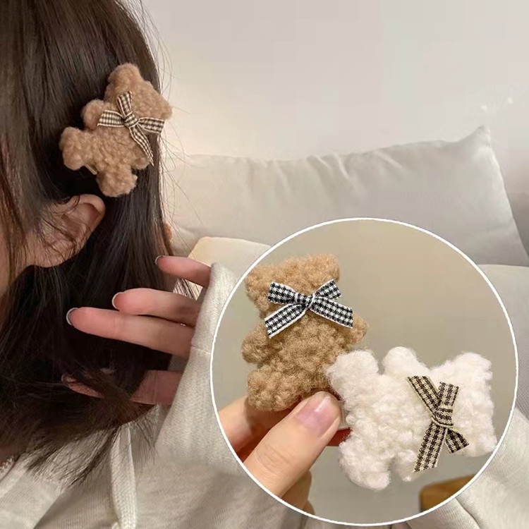 Kẹp tóc thiết kế hình chú gấu đính nơ dễ thương xinh xắn