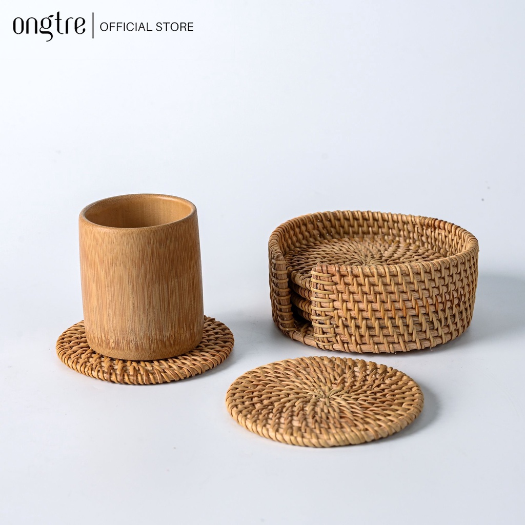 Lót Ly Mây Đan ONGTRE Tròn & Vuông 8-10cm - Đế Lót Cốc Thủ Công, Lót Ly Decor, Coaster Mây Tự Nhiên