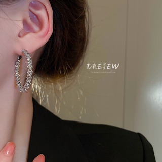 DREJEW Khuyên tai kim bạc đính đá zircon kiểu hình học cá tính hợp thời trang