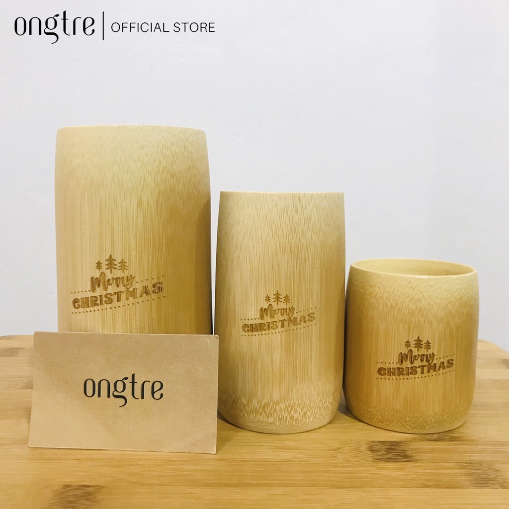 Cốc Tre Khắc Chữ Merry Christmas ONGTRE, Ly Tre Quà Tặng Giáng Sinh, Noel, Cao 8/12/15cm