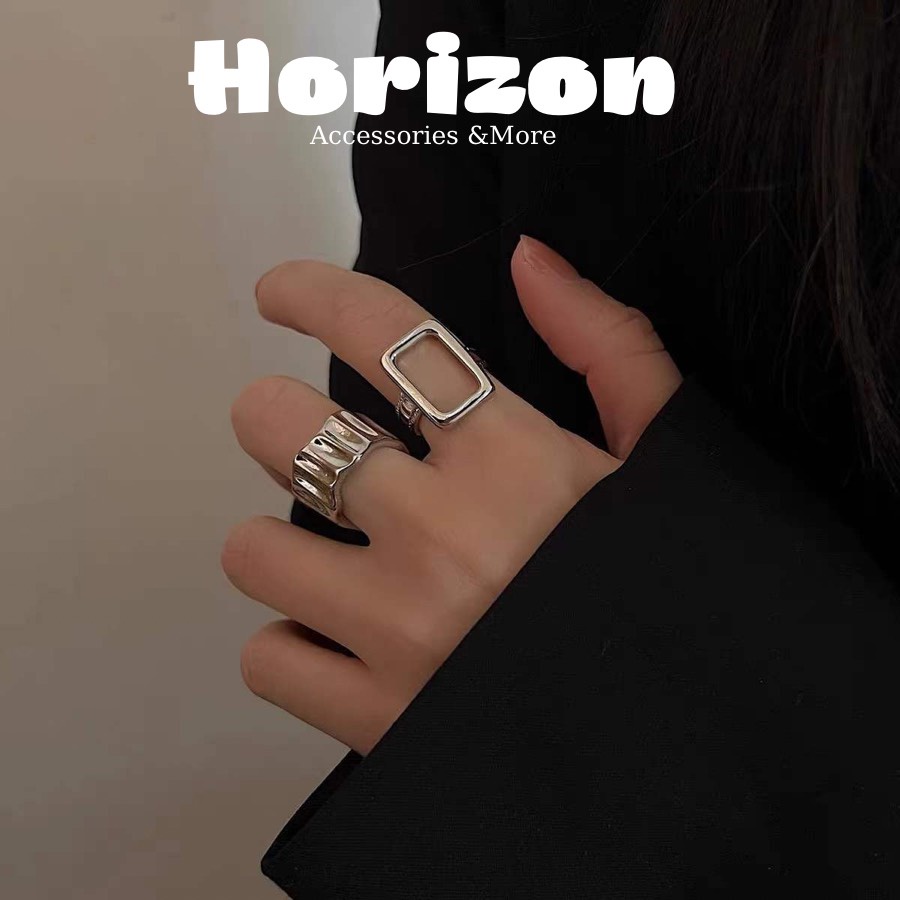 Nhẫn Nam Nữ Mix Ring Phong Cách Hiphop Màu Đen Bạc Đẹp Cao Cấp - Nhẫn Chất liệu Titan Không Gỉ - Horizon