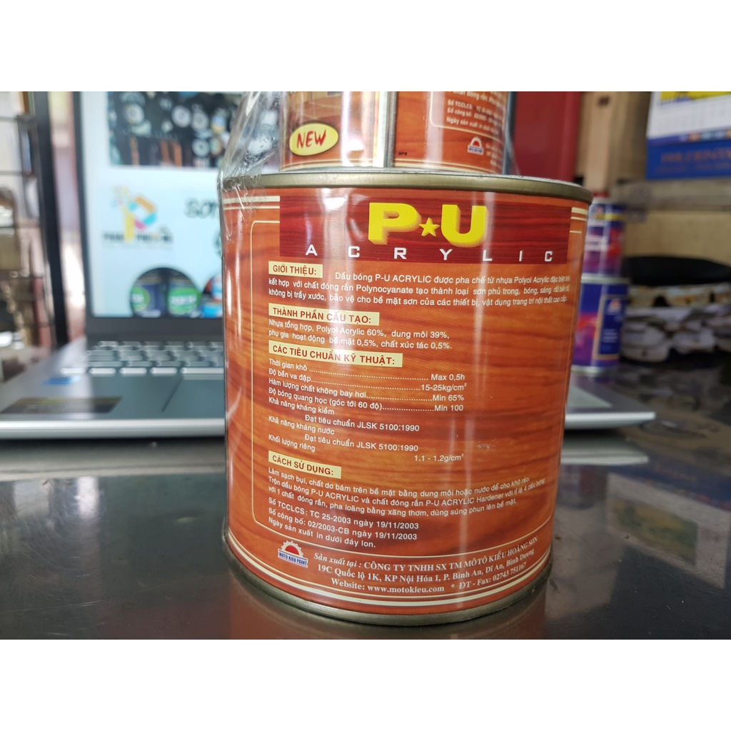 SƠN DẦU PHỦ BÓNG KIM LOẠI, GỖ P.U MOTOKIEU 2K  1.1KG + LON CHẤT CỨNG