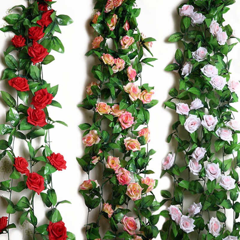 Dây hoa hồng bằng vải lụa & lá thường xuân giả 2.3M treo tường ...