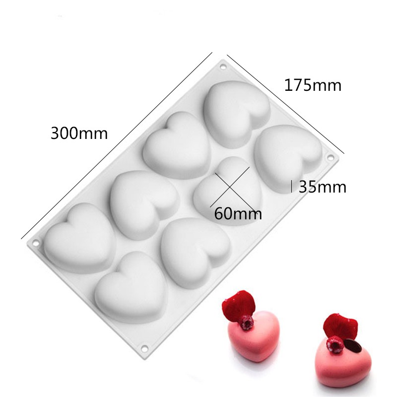 Khuôn silicon 8 khoang hình trái tim Pháp, khuôn nướng bánh mousse, thạch, socola, xà phòng, nến handmade