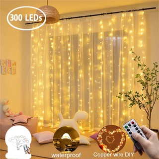 Đèn dây rèm LED 3x3m 300, Đèn cổ tích USB có điều khiển từ xa, 8 chế độ Đèn treo chống nước cho Giáng sinh Cửa sổ sân vườn đám cưới Trang trí ngoài trời trong nhà