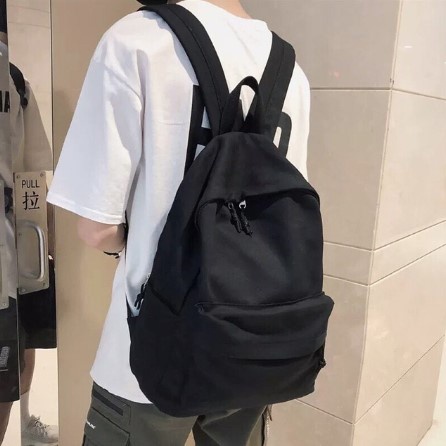 Balo ulzzang basic trơn đen nhiều ngăn cỡ vừa đi học đi chơi cá tính