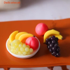 NRL 6 Chiếc Mô Phỏng Đĩa Trái Cây Nho Chuối Đào Nhà Búp Bê Trang Trí Nhà Bếp
