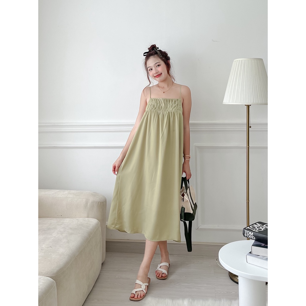 ĐẦM HAI DÂY DÁNG SUÔNG NGỰC XẾP LI XINH XẮN - SMOKEY DRESS