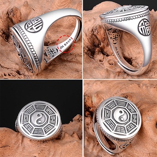 Nhẫn Bạc Khắc Biểu Tượng Âm Dương Phong Cách Vintage