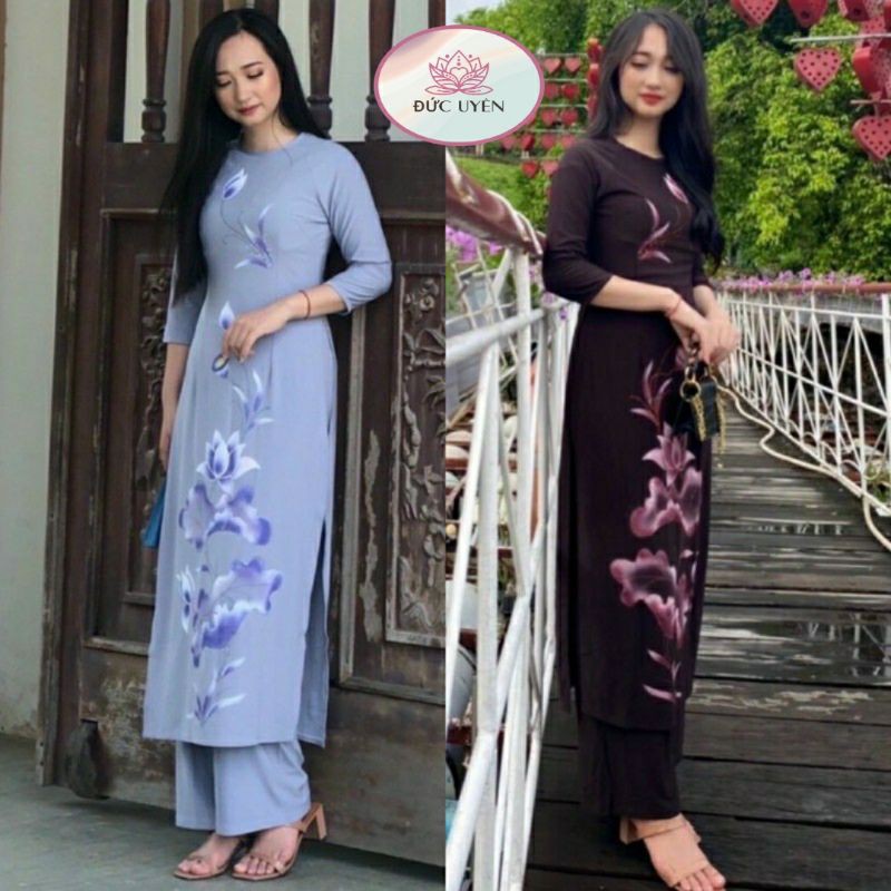 Đồ Lam Đi Chùa- Mẫu Áo Dài Vẽ Sen Chất Thun ( Đồ Lam Đẹp) | Shopee Việt Nam