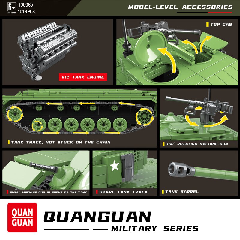 Đồ chơi Lắp ráp Mô hình xe tăng Quan Guan 100065 US Pershing M26 ...