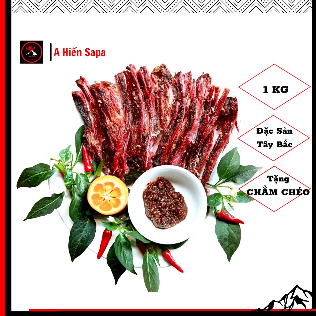 Thịt lợn nạc gác bếp Sapa gói 1 kg, sấy than củi thơm ngon đậm vị tây bắc tặng kèm chẳm chéo.