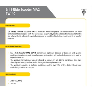 (Nhập khẩu) Nhớt xe tay ga Eni I-Ride Scooter MA2 5W40 Fully synthetic