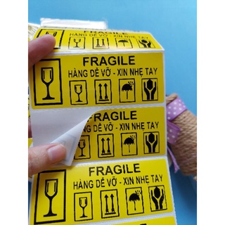 Combo 100 Tem Dán Cảnh Báo Hàng Dễ Vỡ Kích Thước 10,3x4cm có sẵn keo