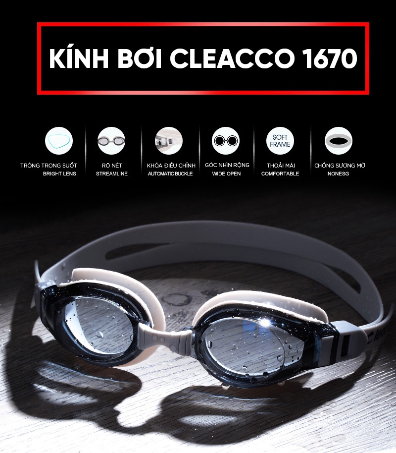 Mô tả Kính Bơi KIếng Bơi Chính Hãng Chống Sương Chống UV Đệm Mắt Cao Su Dây Đeo Êm Ái Cleacco SG1670 Boro Sport - 1