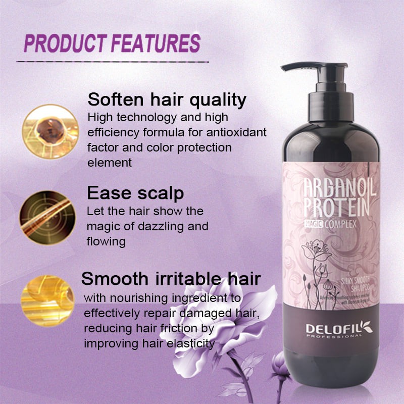 Cặp Dầu Gội Dầu Xả Delofil Arganoil Protein 500ml - 800ml Hỗ trợ giúp sạch gàu, giúp tóc mềm mượt