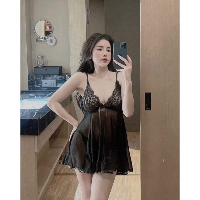 Váy ngủ sexy  voan xuyên thấu lụa mềm mịn cao cấp Đầm mặc nhà gợi cảm quyến rũ