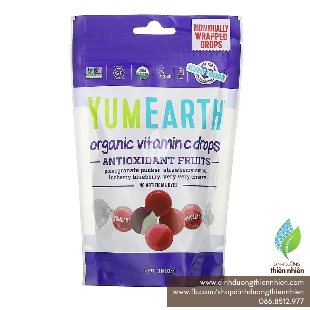 Viên Kẹo Trái Cây Vitamin C Hữu Cơ Yum Earth Organic Hard Candies