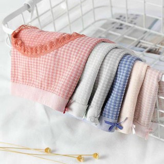 Quần Lót Cotton Phối Kẻ Caro Viền Ren Siêu Mềm Mã 555