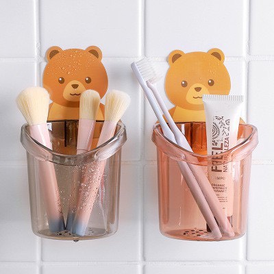 Cốc Gấu Dán Tường Để Bàn Chải Đánh Răng Hình Gấu Nâu Treo Tường Dễ Thương Có Lỗ Thoát Nước Tiện Lợi