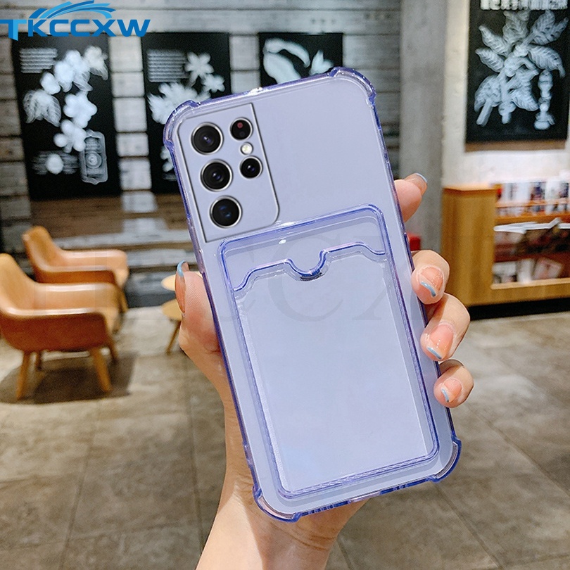 Ốp Điện Thoại Mềm Trong Suốt Chống Sốc Có Ngăn Đựng Thẻ Cho Samsung S20 S21 FE S20 S21 Ultra S20 21Plus