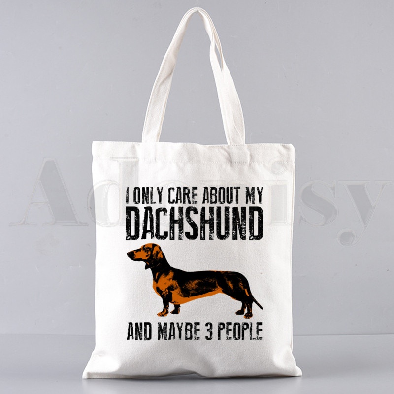 Túi Xách Đeo Vai Vải Canvas In Chữ Dachshund Vui Nhộn Thanh Lịch Cho Nữ