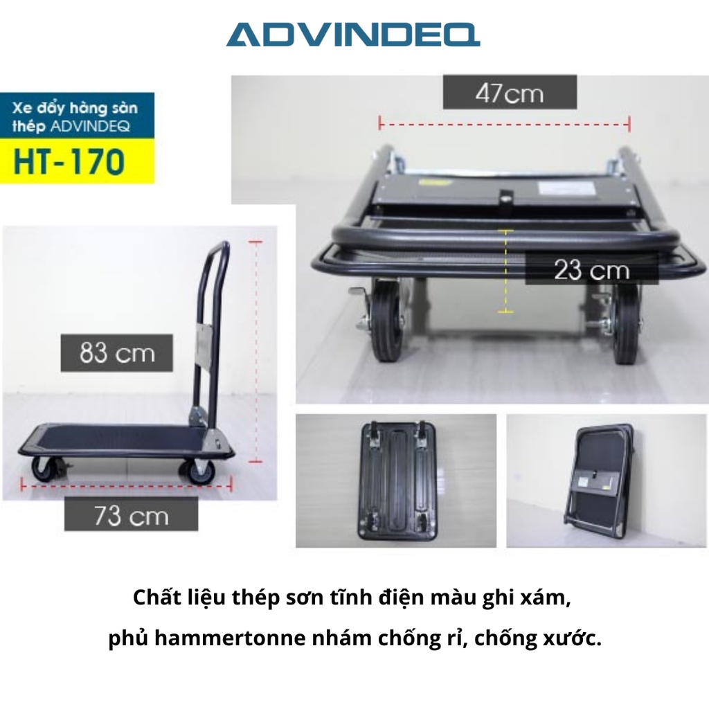 Xe đẩy hàng 4 bánh gấp gọn sàn thép phủ nhám chống gỉ chống xước ADVINDEQ , bảo hành 12 tháng toàn quốc