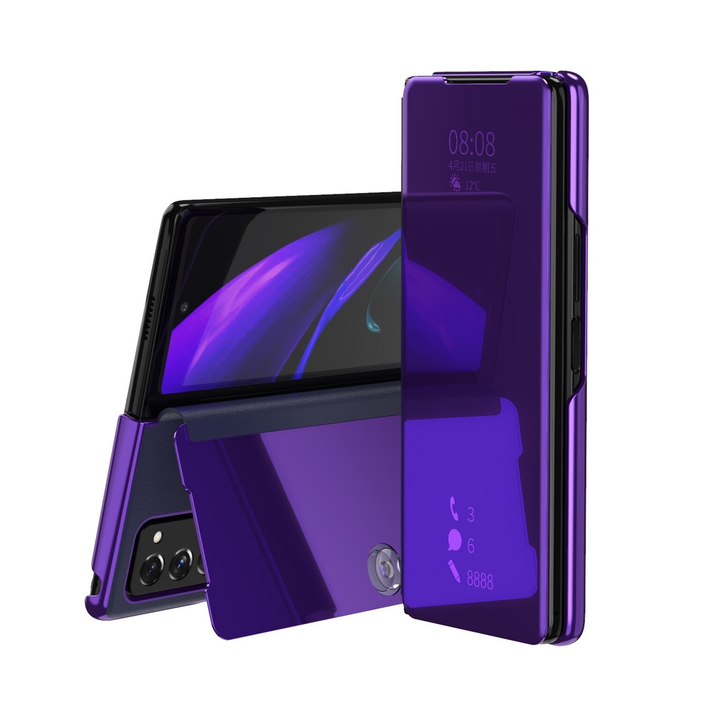 Z Fold 7 6 4 5G Funda Flip Case cho Samsung Galaxy Z Fold 5 2 W21 Fold 3 W22 Mirror Clear View Vỏ da PU Vỏ điện thoại W20 Capa
