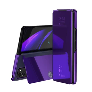 Z Fold 7 6 4 5G Funda Flip Case cho Samsung Galaxy Z Fold 5 2 W21 Fold 3 W22 Mirror Clear View Vỏ da PU Vỏ điện thoại W20 Capa