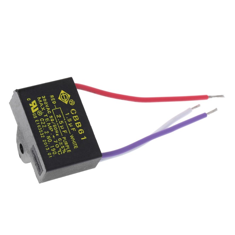 Tụ điện màu đen Cbb61 1.5uf + 2.5uf 3 Dây Ac 250v 50 / 60hz tiện dụng cho quạt trần