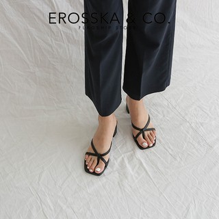 Dép cao gót Erosska xỏ ngón phối dây Hàn Quốc cao 5cm màu đen ver 2 _ EM075