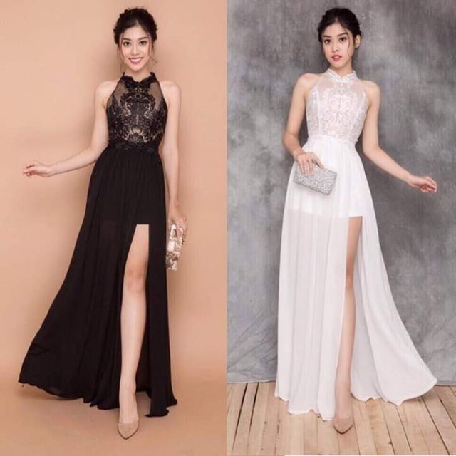 KELBIN DRESS - Đầm Maxi Kem Dáng Dài Thướt Tha Cổ Yếm