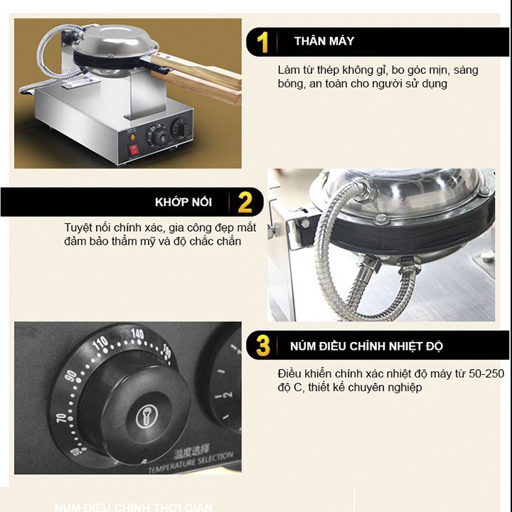 Khuôn làm bánh gà non 1400W gia nhiệt kép 2 mặt, chống dính teflon siêu bền