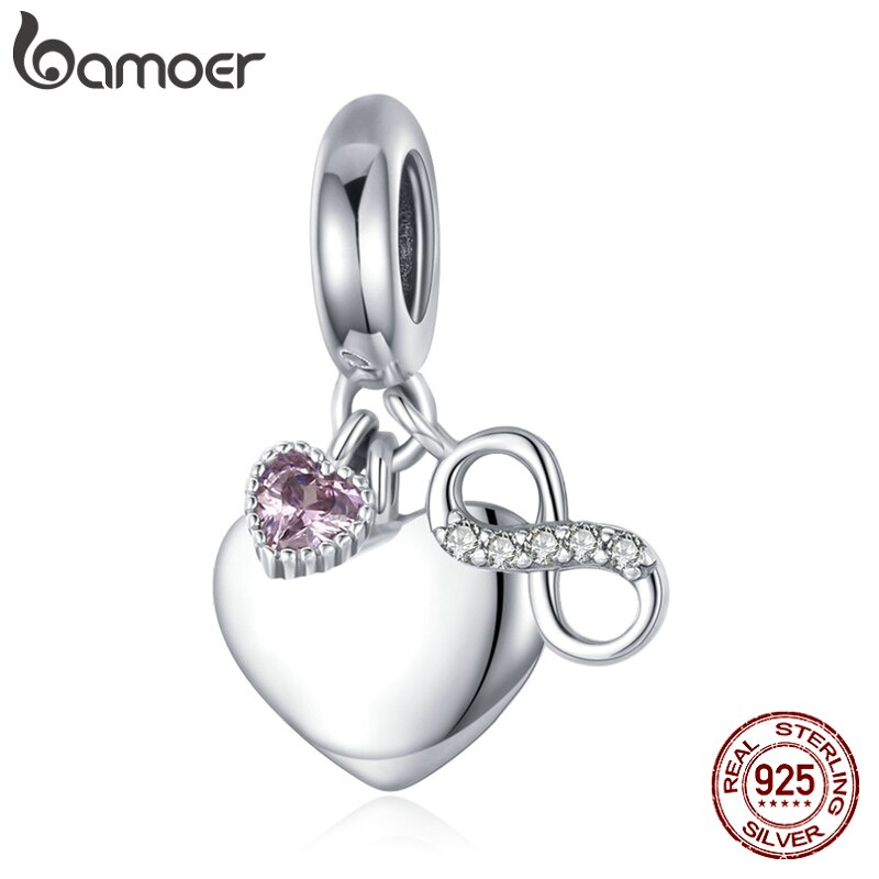 Mặt dây chuyền Bamoer SCC1922 bạc 925 có họa tiết chữ trên trái tim trang trí dây chuyền thủ công thời trang