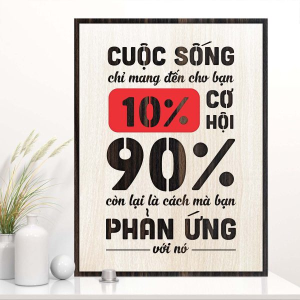 Tranh gỗ decor truyền cảm hứng "Cuộc sống chỉ mang đến cho bạn 10% cơ hội, 90% còn lại là cách bạn phản ứng với nó"