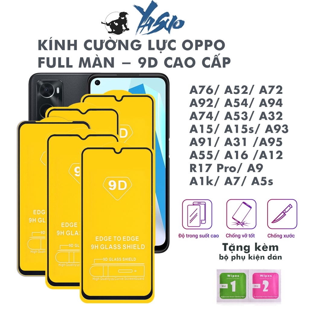Cường lực oppo reno 8 a76 a77 a57 a5s a54 f5 a74 a55 a53 f11 a17 f7 f9 pro 4 5 7 7z 6 6z 5g full màn tổng hợp Kính [9D]