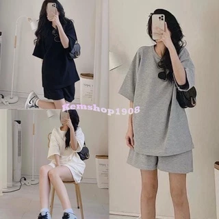 [RẺ VÔ ĐỊCH] Set Trơn Tổ Ong Cộc Tay Nữ-Bộ quần short đùi áo  form rộng tay lỡ, sooc phông mặc ở nhà Ulzzang[Cận Chất]