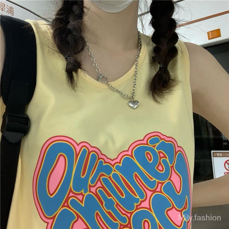 Milyfashion Mới In Áo Vest Phong Cách Hàn Quốc Áo Khoác Ngoài Rời Phù Hợp Với Áo Vest Không Tay T M9x0