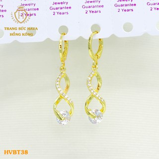 Bông Tai, Khuyên Hoa Tai Nữ Dáng Dài Xi Mạ Vàng Non Cao Cấp - Trang Sức Hava Hong Kong - HVBT38