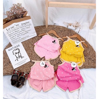 Bộ hai dây bé gái, bộ 2dây bé gái chất cotton mát, bộ chấm bi bé gái