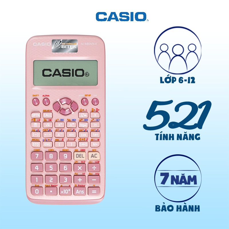 Máy Tính Casio Fx-580VN X Sắc Màu - Hồng Trẻ Trung