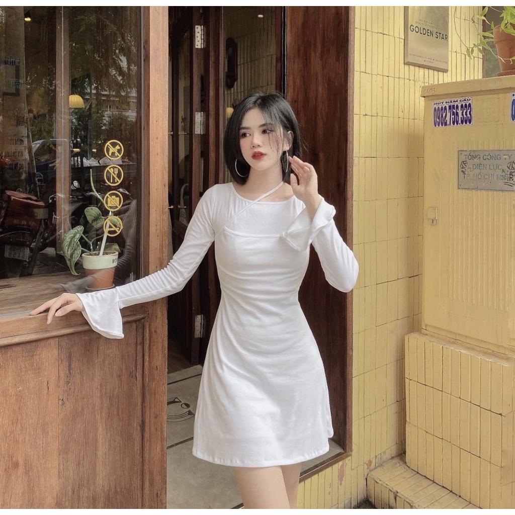 ĐẦM NGẮN TAY DÀI THIẾT KẾ ÔM BODY CUT OUT SAU LƯNG - LINE DRESS