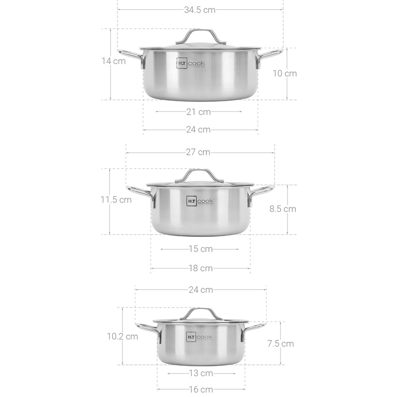 Ảnh Bộ nồi inox 1 đáy Fivestar H.T cook HT-06DN 3 món nắp inox dùng được bếp từ , gas , hồng ngoại 1