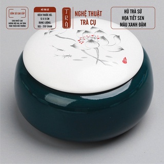 Hũ Trà Sứ Sen 2 Màu Xanh Nhạt Và Xanh Đậm - Kính thước hũ 13x19cm