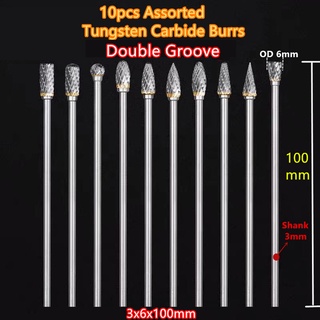 10 Cái / 1PC 3x6x100 Mm Dài Vonfram Thép Quay Burrs Phay Cắt Mũi Khoan Kim Loại Mài Dụng Cụ