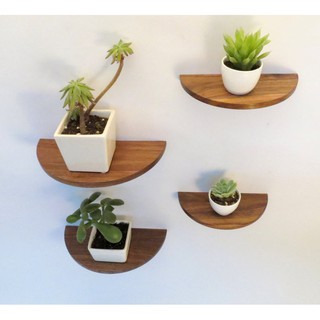 01 kệ treo tường decor trang trí nửa hình tròn gỗ thông để đồ lưu niệm cây cảnh mini