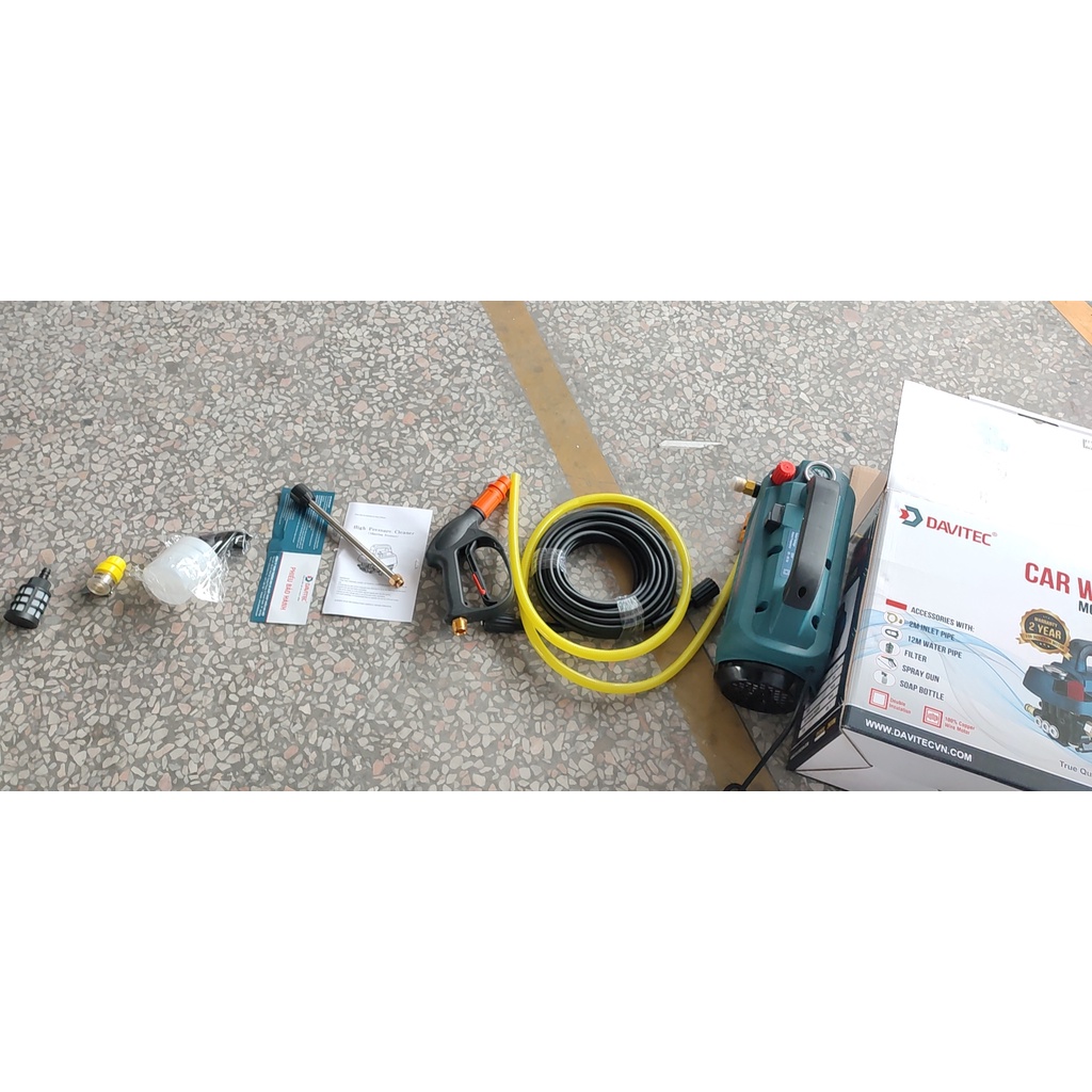 Máy phun xịt rửa xe áp lực cao có chỉnh áp DAVITEC DV2600, công suất 2600W, motor cảm ứng từ dây đồng 100%