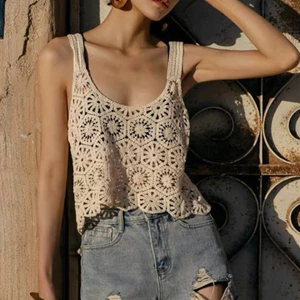 Women Crochet Crop for Tank Boho Hollow Knit Floral Camisole Sleeveless Cove