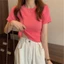 PCF * Nữ Mùa Hè Băng Lụa Gân Dệt Kim Áo Thun Nữ Tay Ngắn Cổ Tròn Màu Trơn Cơ Bản Áo Nhảy Áo Thường Ngày Slim Fi